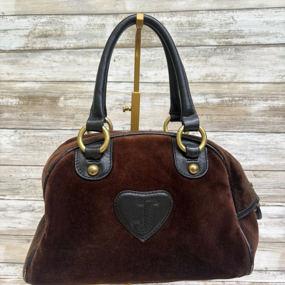 Juicy‎ Couture Royal Bowler Bag Brown Velour Y2K Crown Logo Gold Hardware  Fair